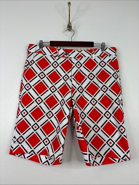 Loudmouth Golf Shorts Mens 36 x 11 Red White Black Diamond Performance Stretch